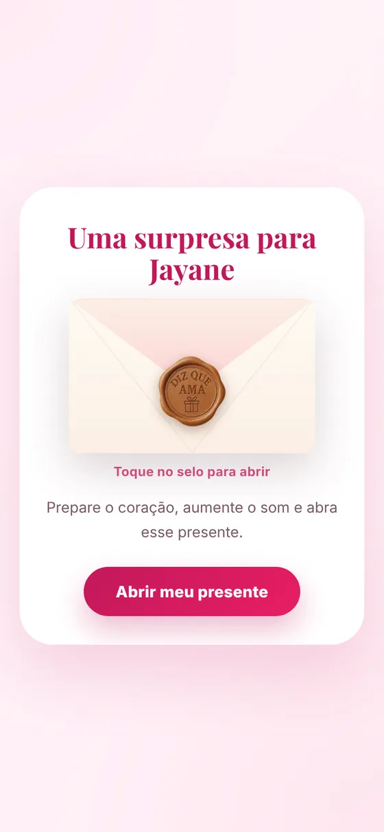 Tela inicial do presente: um envelope lacrado com selo, com o nome de quem recebe
