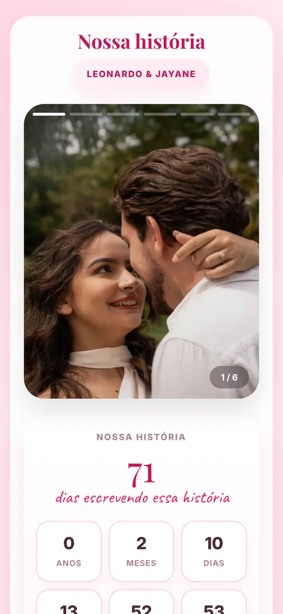 Fotos do casal passando como stories